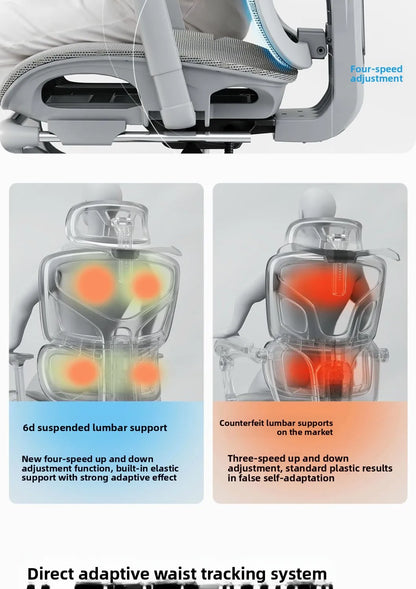 Cadeira de Escritório Ergonómica Ajustável em Malha, Cadeira de Secretária para Computador com Encosto Alto Respirável, Apoio Lombar 6D e Apoio para Pés Retrátil