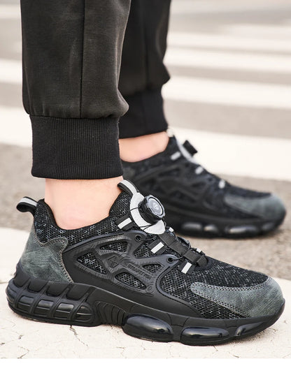 Zapatos de seguridad laboral para hombre talla 47 48 con diseño reflectante, puntera de acero, botón de rotación, zapatillas de trabajo y botas de seguridad protectoras