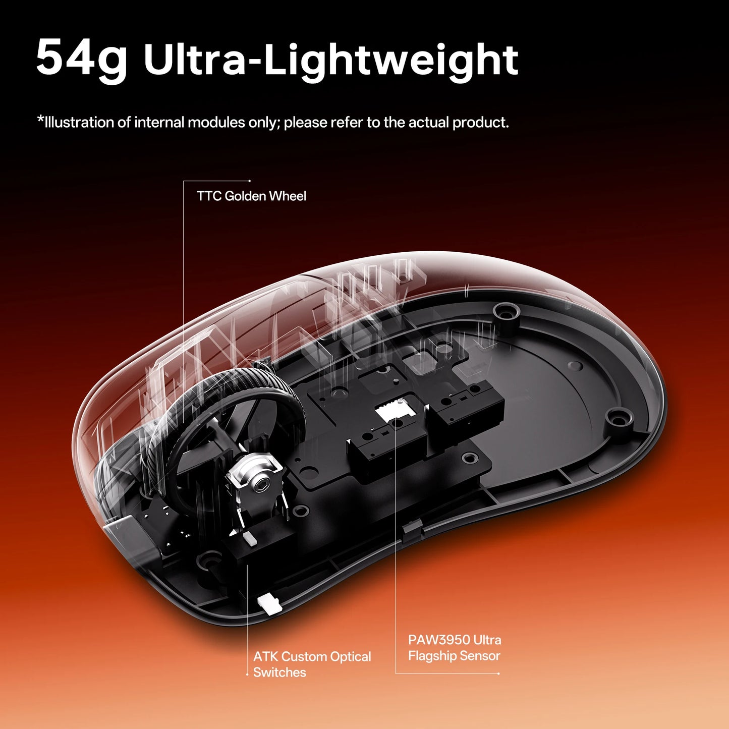 Mouse wireless ATK Blazing Sky Z1 V2 Ultimate PAW3950 Ultra Dual 8K da gaming, ergonomico, sviluppato internamente, per mani medio-grandi
