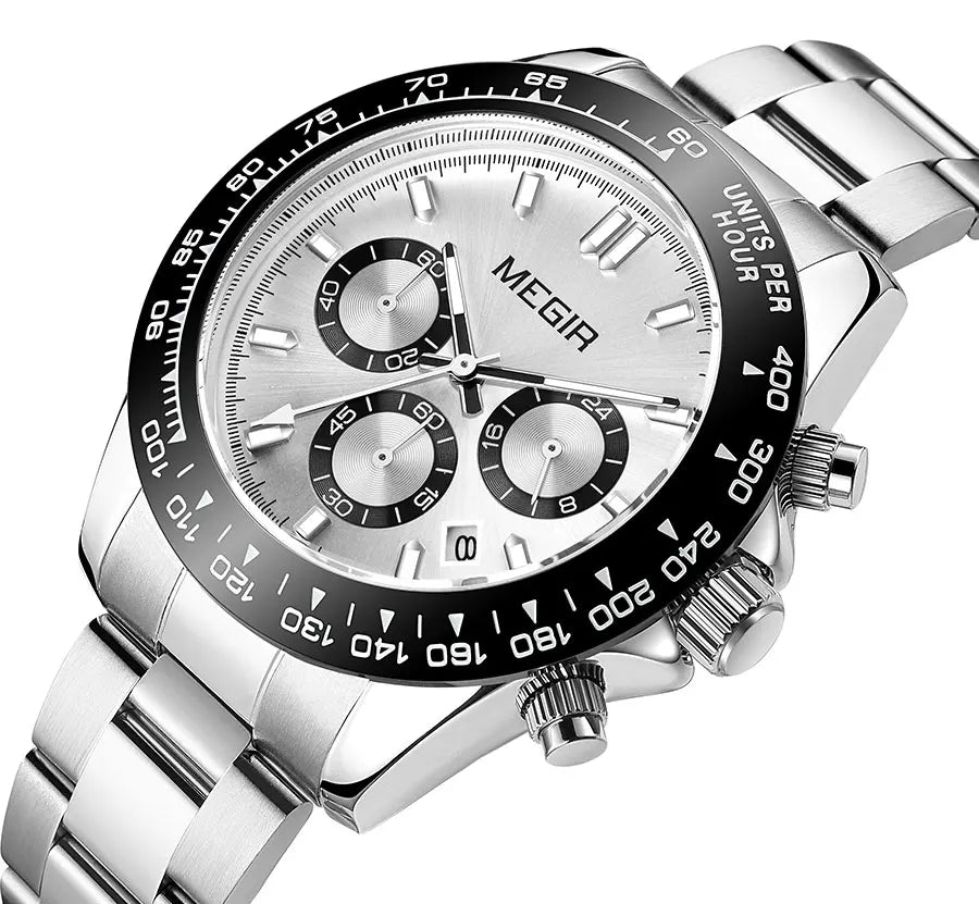 MEGIR Herrenuhr, Luxusmarke, Quarz-Sportuhr, Edelstahlarmband, wasserdicht, Chronograph, Armbanduhr