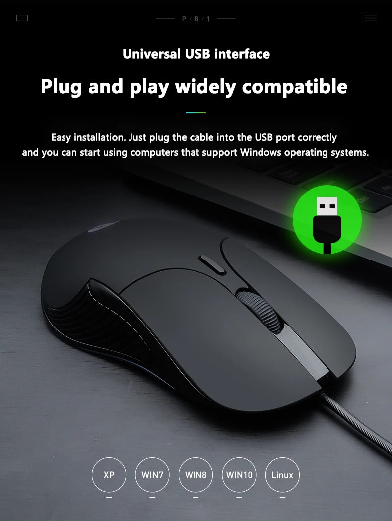 Mouse cablato USB INPHIC B1 silenzioso da ufficio e gaming per PC e laptop