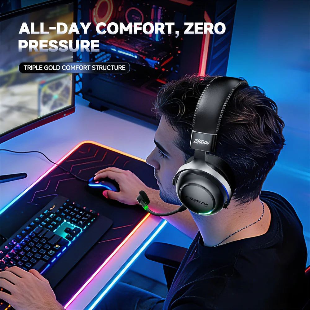 HaaYot Professional Wireless Gaming Bluetooth 6.0 Headset, 7.1 Virtual Surround Sound, Low Latency 15ms for PC, PS5, Mobile, Switch