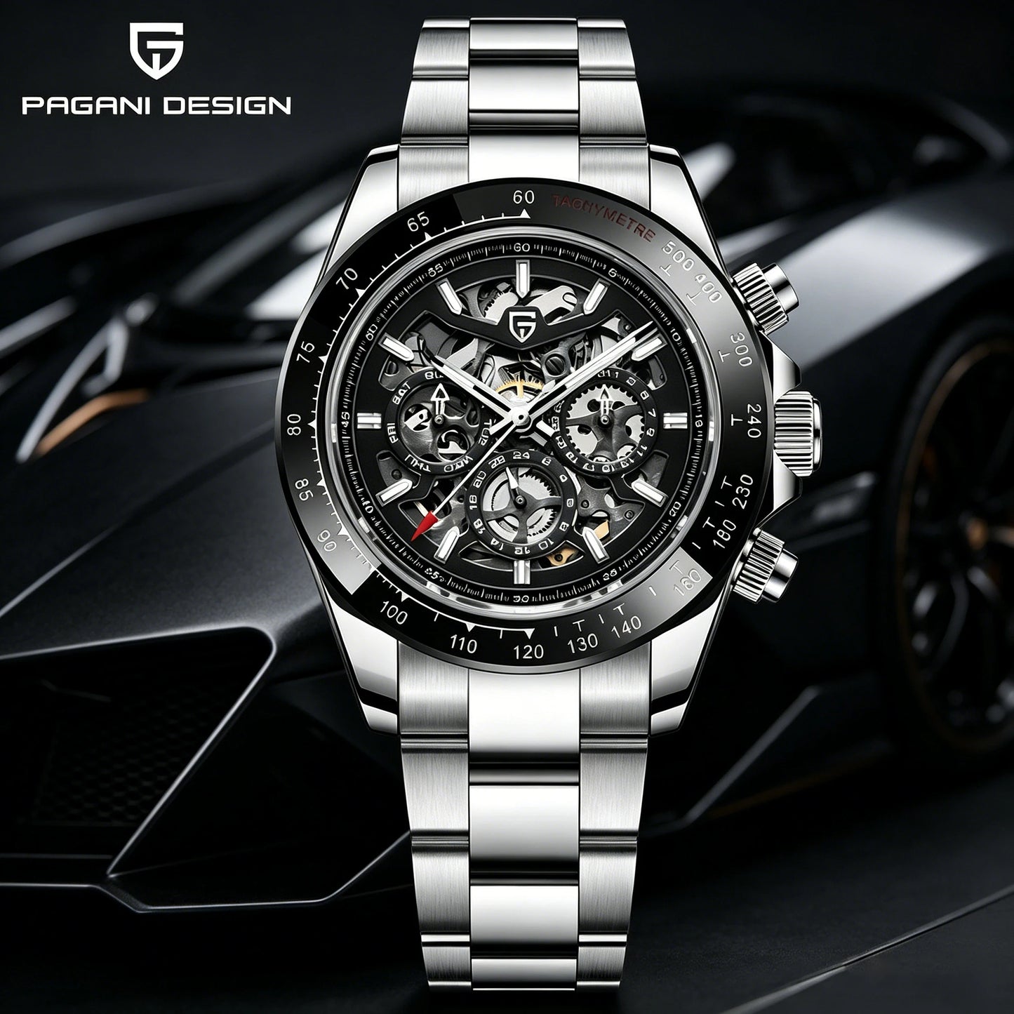 Relógio Mecânico Automático PAGANI DESIGN para Homem em Aço Inoxidável, Impermeável, Desportivo 10Bar, Luxo Casual para Homem