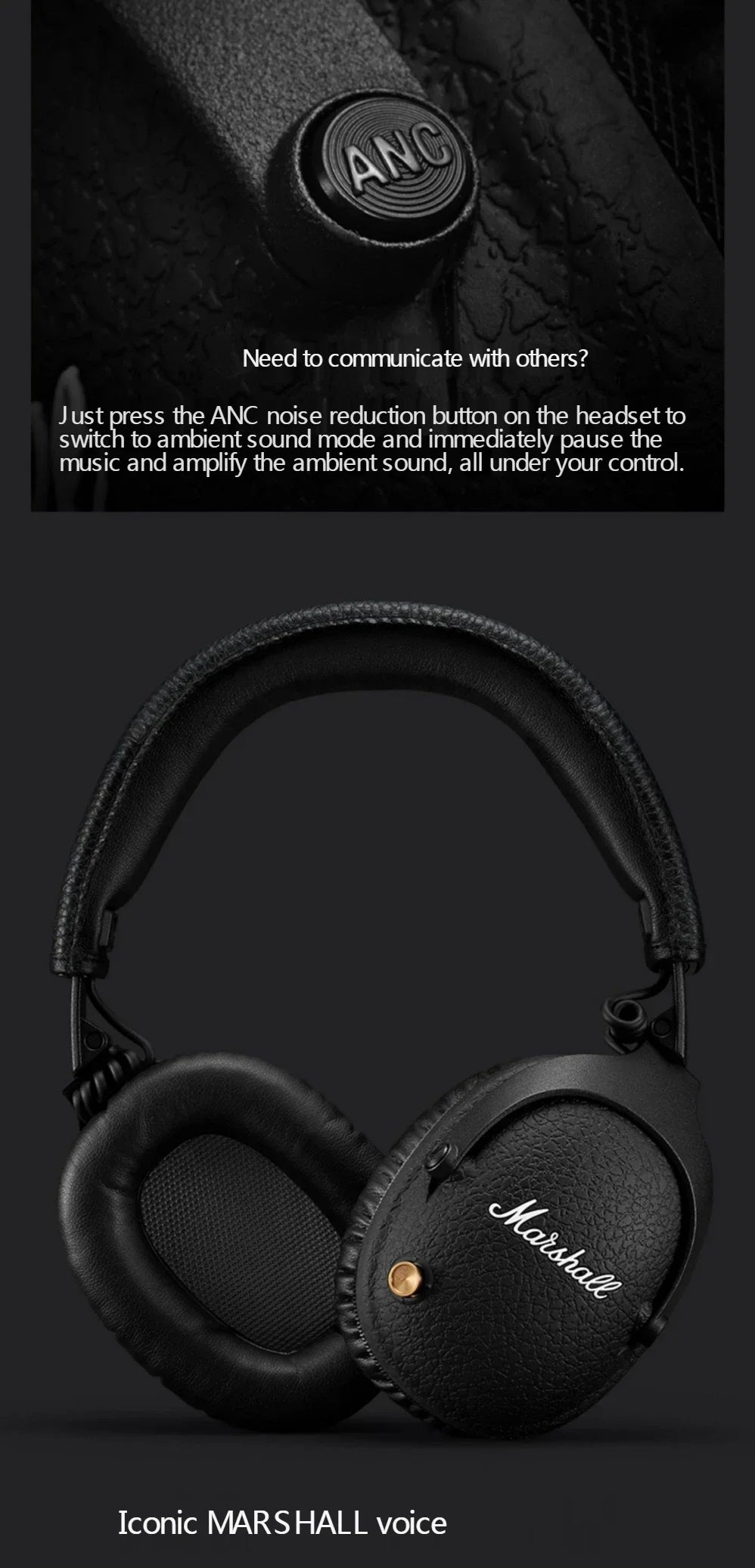 Marshall MONITOR II A.N.C. kabellose Kopfhörer mit Geräuschunterdrückung – Premium-Bluetooth-Over-Ear-Headset mit tiefem Bass, Mikrofon & Gaming-Audio