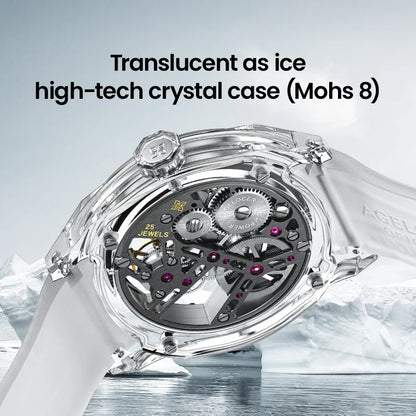 Orologio AGELOCER Limited Edition “Ice Never Melts” con tourbillon in cristallo a spirale libera, orologio meccanico manuale di lusso