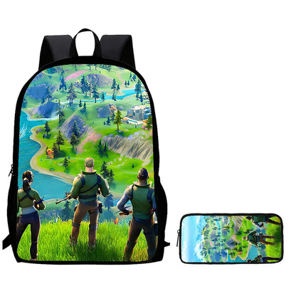 Conjunto de Mochila Infantil Fortnite de 2 Peças com Estojo, Leve e Resistente, Saco Escolar para Rapazes e Raparigas dos 6 aos 9 Anos, Material Escolar Diário