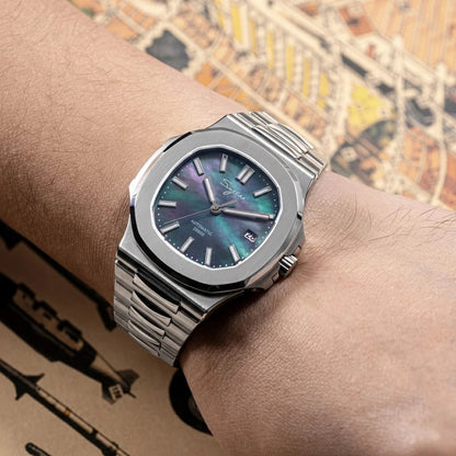 Sugess Herrenuhr, automatische mechanische Armbanduhr, Miyota 9015 Uhrwerk, MOP-Zifferblatt, Leuchtfunktion, wasserdicht bis 5bar, Luxus-Armband S466