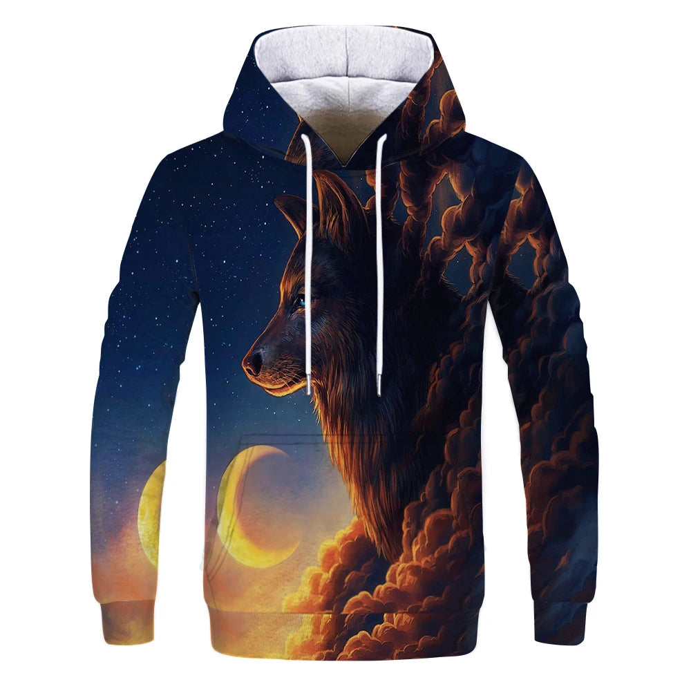 Neuer modischer Hoodie mit 3D-Tierprint für Herren und Damen, personalisiertes Design, Sweatshirt mit Schnee- und Doppelwolf-Motiv, Harajuku Oversized Hoodie