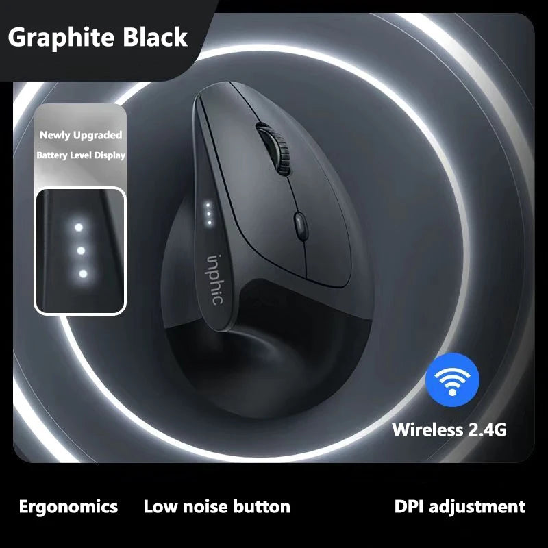 Mouse wireless verticale Inphic X9 PRO, ricarica rapida Type-C, ergonomico e silenzioso, mouse da ufficio per laptop, PC, computer e gaming
