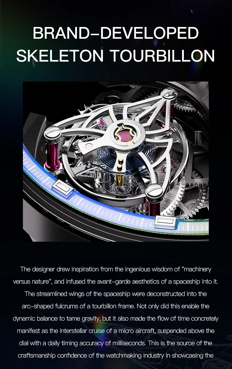 BONEST GATTI luxury Full Skeleton Automatic Mechanical Watch Sapphire Back 48 Rainbow Diamonds Luminous Luxury Wristwatch Men