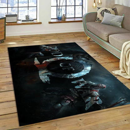 God of War Games Kratos Cartoon 3D Rug Carpet for Living Room Bedroom Home Decor,Floor Mat Non-slip Decoration for Sofa Doormat