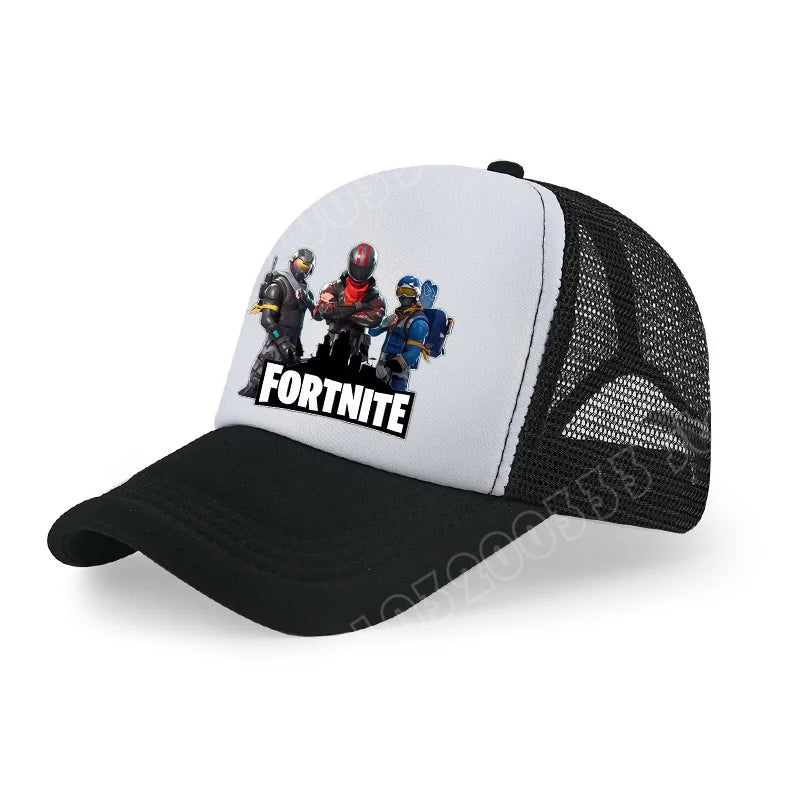Gorra de béisbol Fortnite con estampado de juego estilo cartoon para niños, gorra de malla transpirable de verano, visera ajustable, regalo de cumpleaños para niños