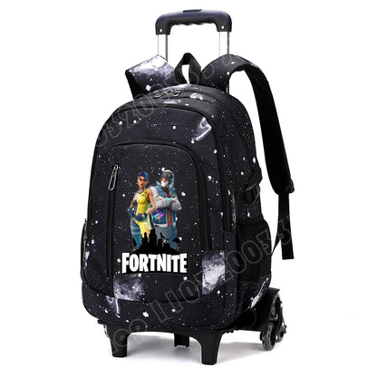 Fortnite 2-in-1 trolleyrugzak met sterrenhemelprint, grote capaciteit, waterdichte laptoptas met trapklimontwerp, schooltas voor studenten