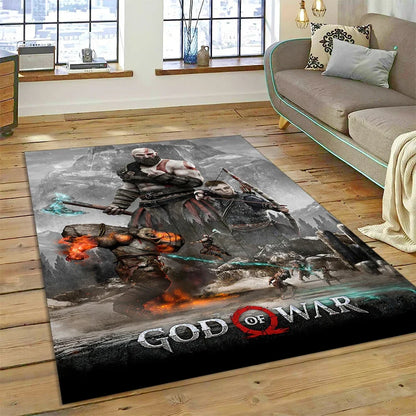 God of War Games Kratos Cartoon 3D Rug Carpet for Living Room Bedroom Home Decor,Floor Mat Non-slip Decoration for Sofa Doormat