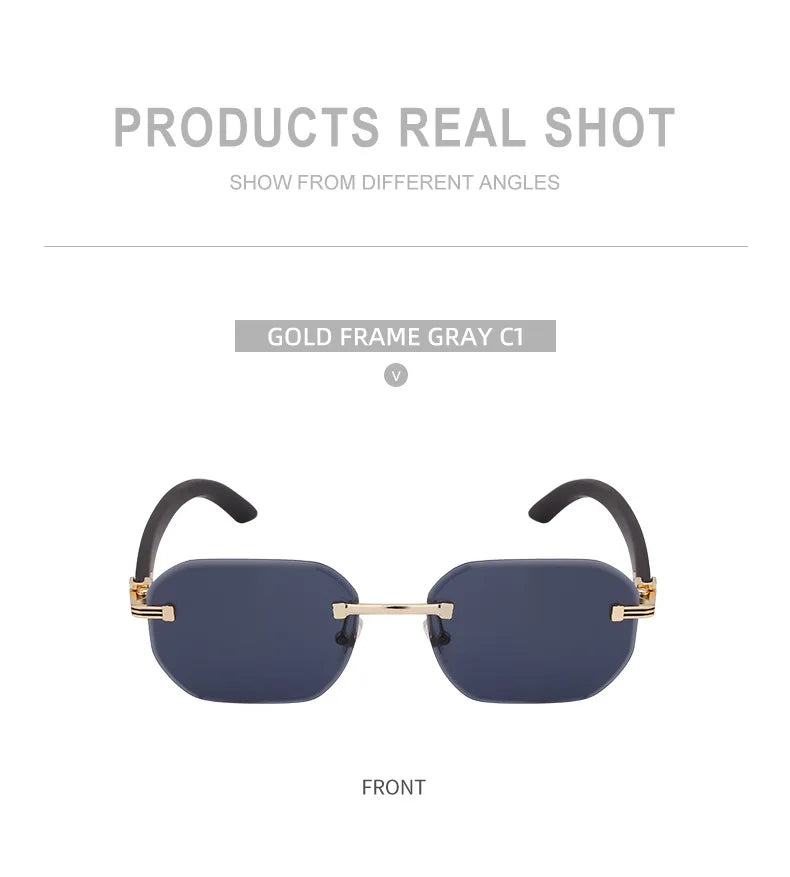 Vintage Square Rimless Sunglasses Men 2026 Luxury Brand Trendy Frameless Punk UV400 Eyewear Anti Blue Light Prescription Glasses