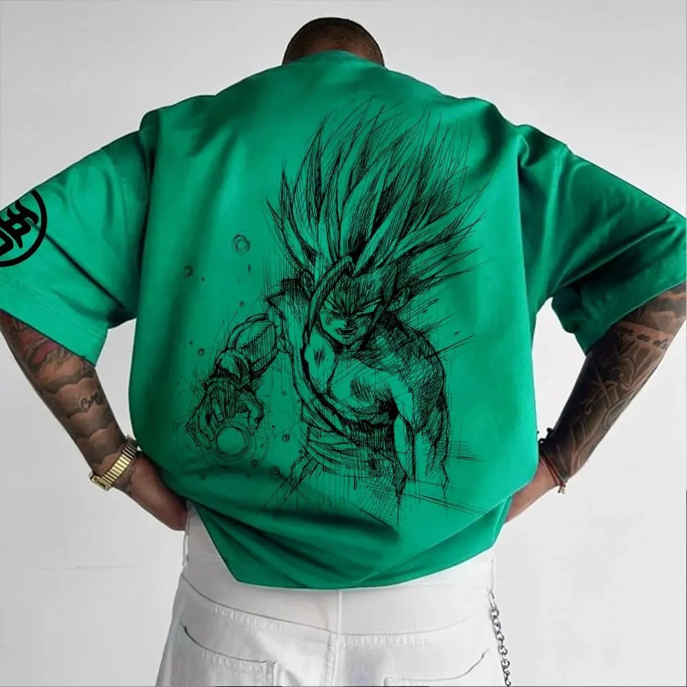 Dragon Ball -animaatio-T-paita miehille, kesäinen, uusi kaksipuolisella painatuksella, väljä rento Harajuku-tyylinen trendikäs lyhythihainen vanhempi–lapsi-paita