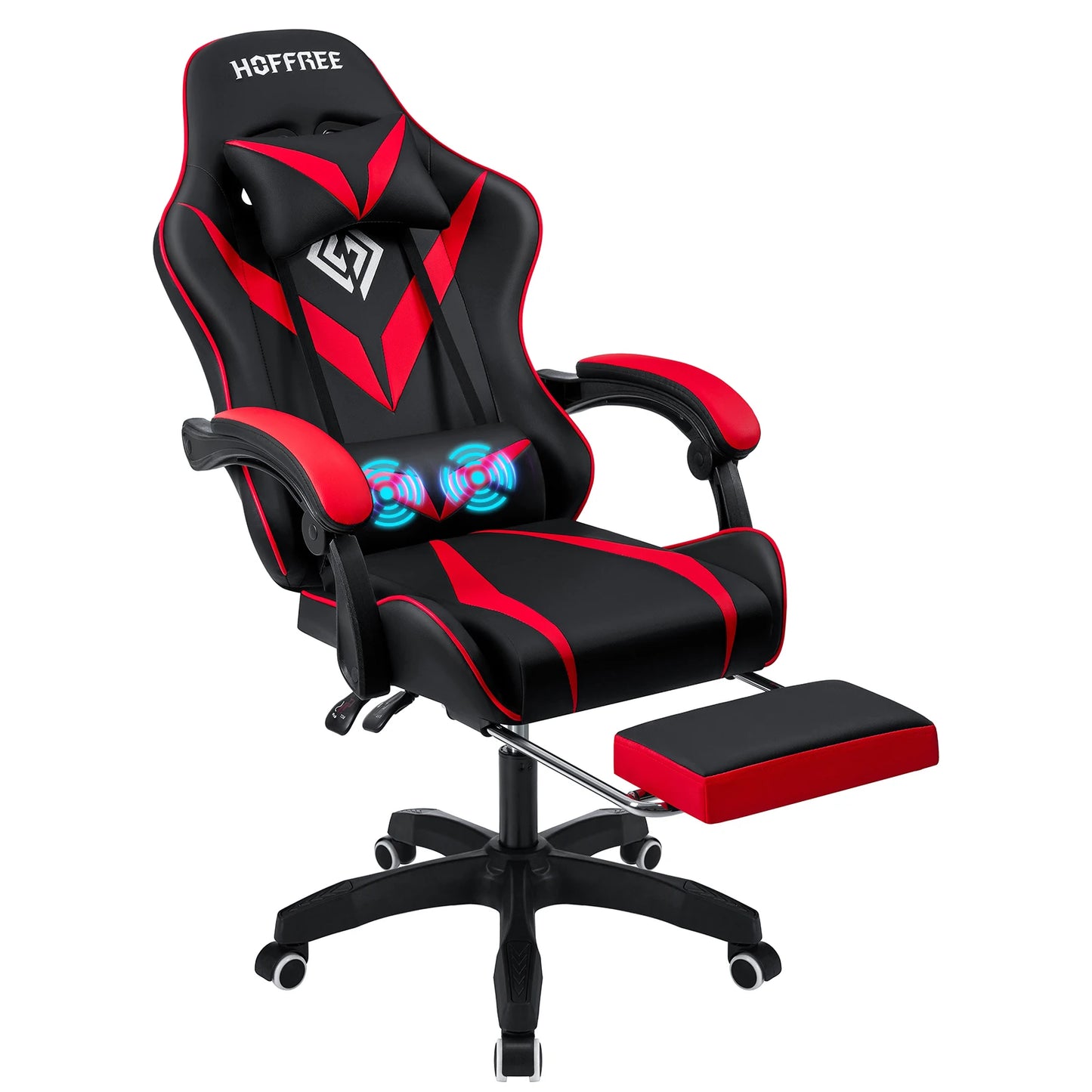 200Lbs Load Gaming Chair with Massage Ergonomic Computer Chair Footrest and Lumbar Support Reclining PC Chair Adjustable Armrest