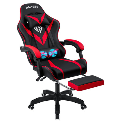 200Lbs Load Gaming Chair with Massage Ergonomic Computer Chair Footrest and Lumbar Support Reclining PC Chair Adjustable Armrest