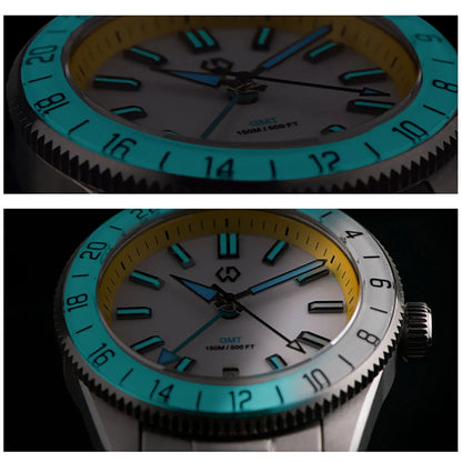 WSD9025 New Men's Automatic Watch Quartz Swiss Movement BGW9 Luminous Bezel 4-Pin GMT 150 Meters Waterproof Diving