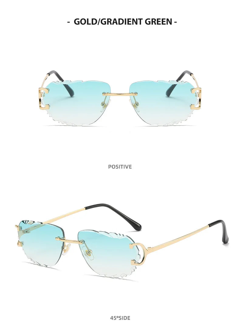 Retro Sunglasses Women Brand Designer Rimless Sun Glasses Fashion Shades Irregular Cutting Lens Ladies Frameless Eyeglasses