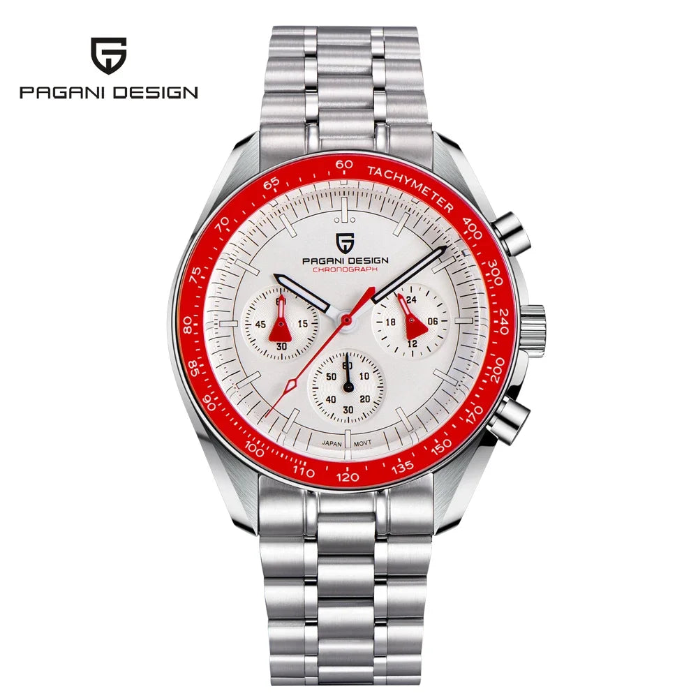 PAGANI DESIGN ‘New Moon’ Men’s Watch – Luxury quartz watch, chronograph, sapphire crystal with anti-reflective coating, ceramic bezel, luminescent hands