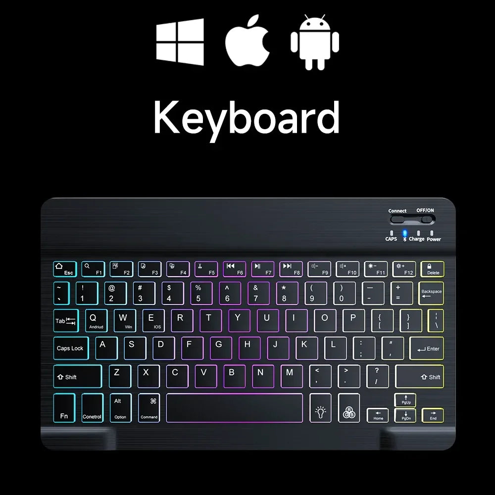 Mini-RGB-Tastatur mit Hintergrundbeleuchtung, 10 Zoll, Bluetooth, kabellose Maus, wiederaufladbar, für Spanisch, Russisch, Hebräisch, Koreanisch, Französisch, Arabisch, Portugal