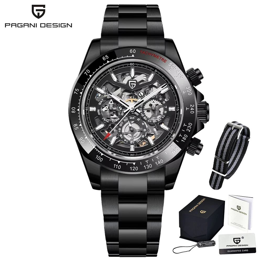 Relógio Mecânico Automático PAGANI DESIGN para Homem em Aço Inoxidável, Impermeável, Desportivo 10Bar, Luxo Casual para Homem