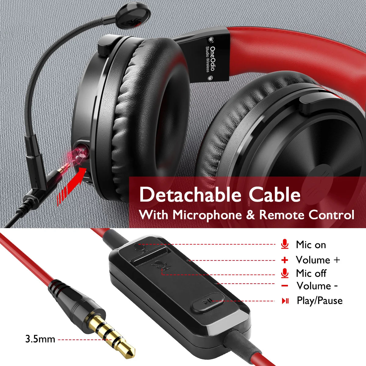 Cuffie da gaming wireless OneOdio Pro-M Bluetooth 5.2 HiFi stereo, autonomia 110H con microfono, bassi profondi, cuffie over-ear pieghevoli