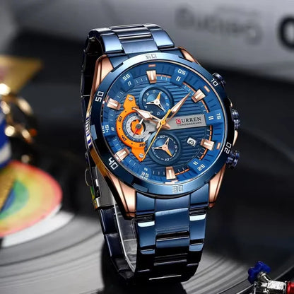 Relógio de luxo para homem CURREN 8402, novo, em aço inoxidável, estanque, com cronógrafo e iluminação noturna.