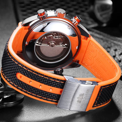 PAULAREIS P Reloj mecánico automático de lujo para hombre, cuerda automática, correa de caucho, resistente al agua, luminoso, con fecha, reloj de moda para hombre
