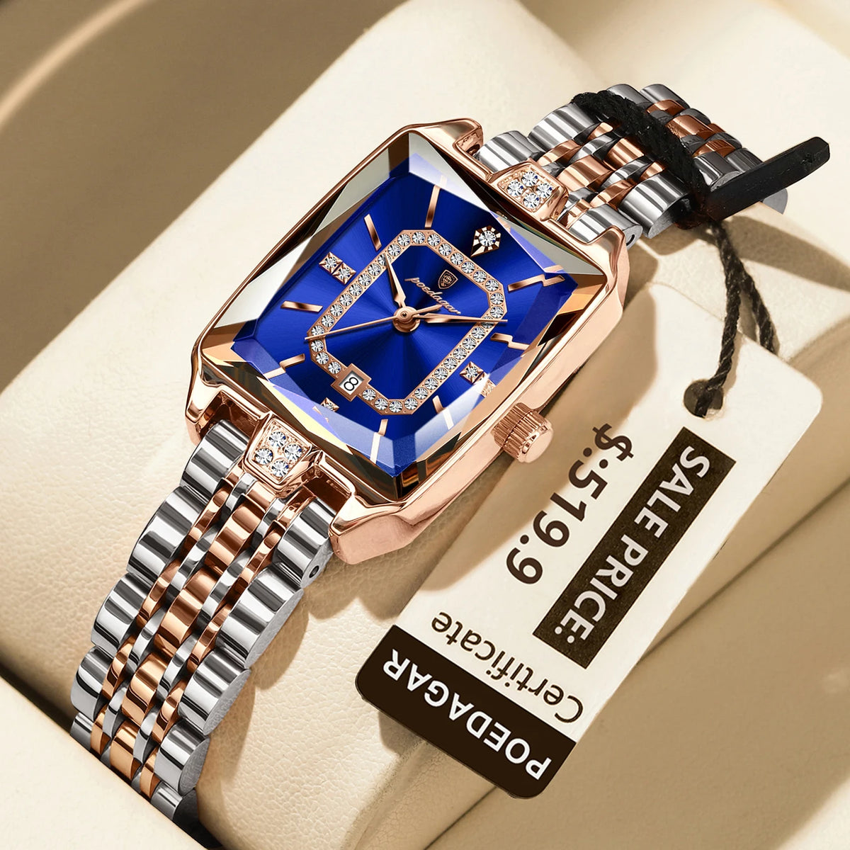 POEDAGAR Luxury Rectangle Watch For Woman Waterproof Calendar Simple Ladies Watch Fashion Stainless Steel Quartz Women's Watches