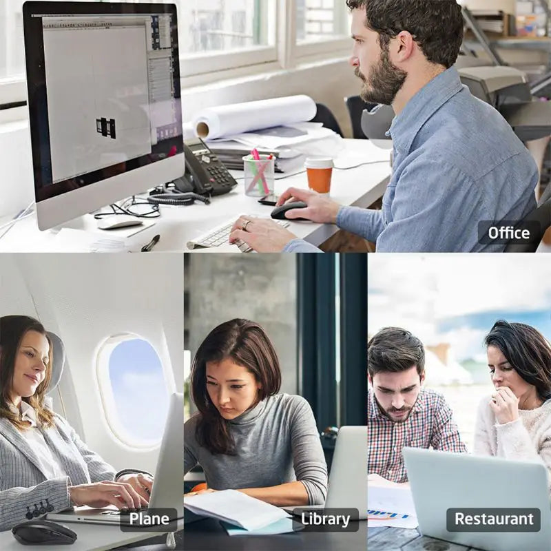 Wireless Mouse Ergonomic Mouse 2.4GHz USB Type C Receiver 800/1200/1600 Adjustable DPI Mice for MacBook Pro Office