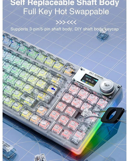 AULA F98PRO Wireless Mechanical Keyboard Transparent Keycaps RGB Backlit Custom 2.4G Hot Swappable Gaming Keyboard With Screen