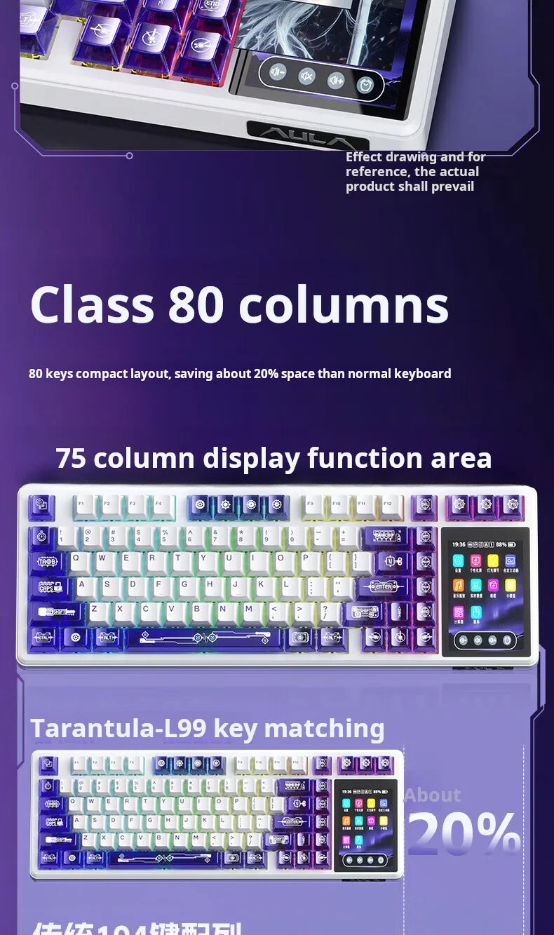 AULA L99 intelligente mechanische Tastatur mit Display, Bluetooth, kabellos, Tri-Mode, Nacht-Gaming-Laptop-Tastatur, 8000mAh, Raindrop Switch