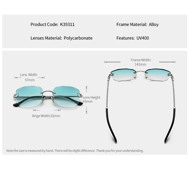 HBK Frameless Metal Sunglasses Men Wave Cutting Sun Glasses for Women Travel Shopping Shades Eyeglass UV400 Summer Style
