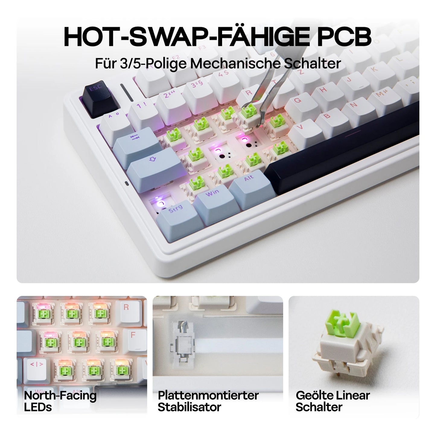 EPOMAKER x AULA F75 ISO-DE kabellose mechanische Tastatur mit Tri-Mode-Konnektivität, deutschem QWERTZ-Layout und 4000 mAh Akku