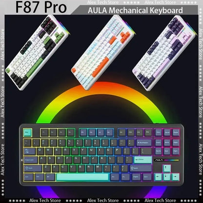 Tastiera meccanica AULA F87 Pro 2.4g/USB/Bluetooth Tri-Mode wireless, 87 tasti, RGB, PBT, gasket, silenziamento a 5 strati, full key, senza impatto