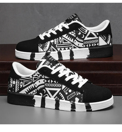 YRZL Sapatilhas de corrida desportivas para homem em lona, estilo geométrico, com atacadores, sapatilhas de casal com estampado graffiti moderno, sapatos de skate para homem