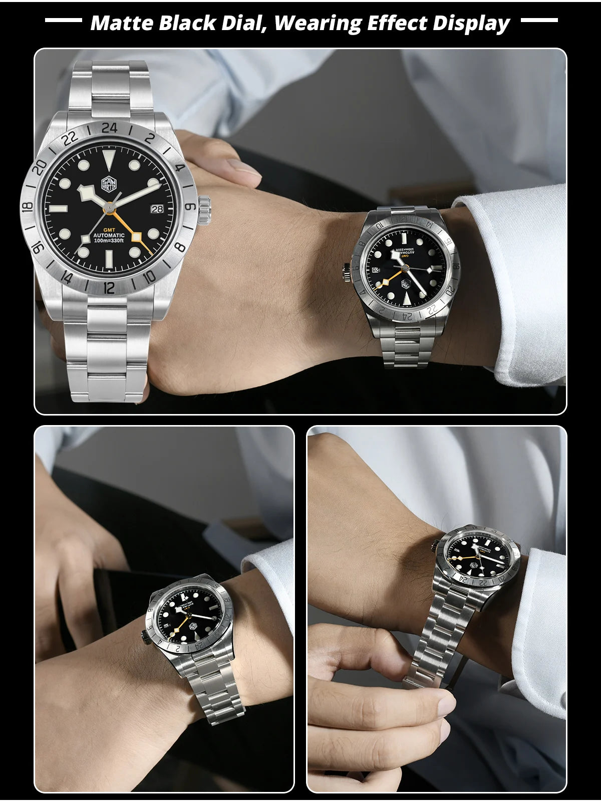 San Martin Neue 39mm NH34 BB GMT Automatikuhr, mechanische Sportuhr, Saphirglas, Leuchtanzeige, wasserdicht bis 100m, für Herren, Relogio SN0054