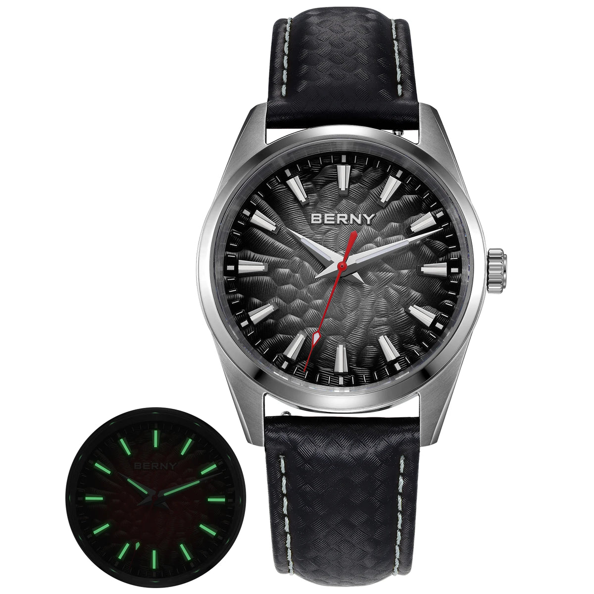 BERNY Men's Watch 10ATM Sapphire Luminous Fashion Quart Watches Full Stainless Steel Classic Dress Business Wristwatch
