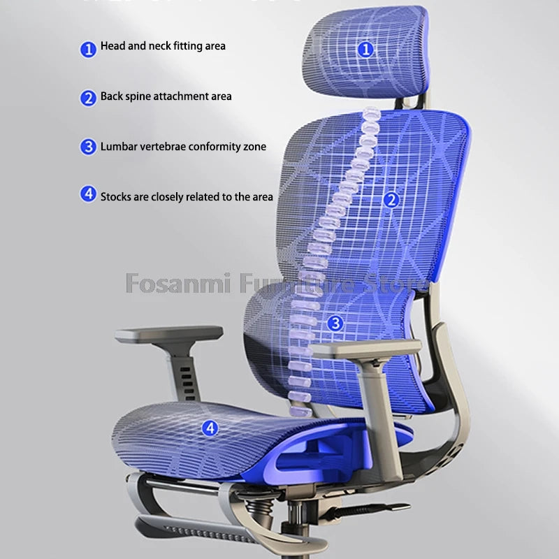 Cadeira de escritório em malha respirável para computador com apoios de braços e apoio lombar, cadeira ergonómica ajustável para secretária, casa e gaming, com encosto de cabeça
