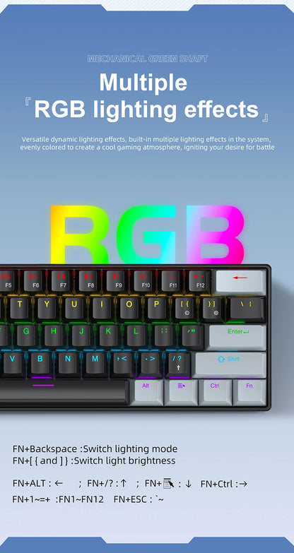 APAYADO K61 Mini-Mechanische Tastatur, kabelgebunden, 61 Tasten, Phantom RGB, schwarz/weiß, mechanische rote/blaue Switches für Gaming, 60% tragbar
