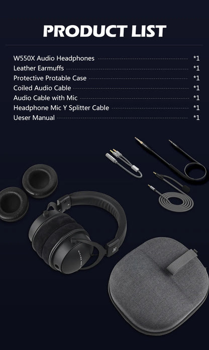 Auscultadores de Estúdio TALOMEN W550x – Auscultadores Profissionais de DJ com Fio, Over-Ear, para Monitorização, com Drivers de 50mm e Cabo Amovível
