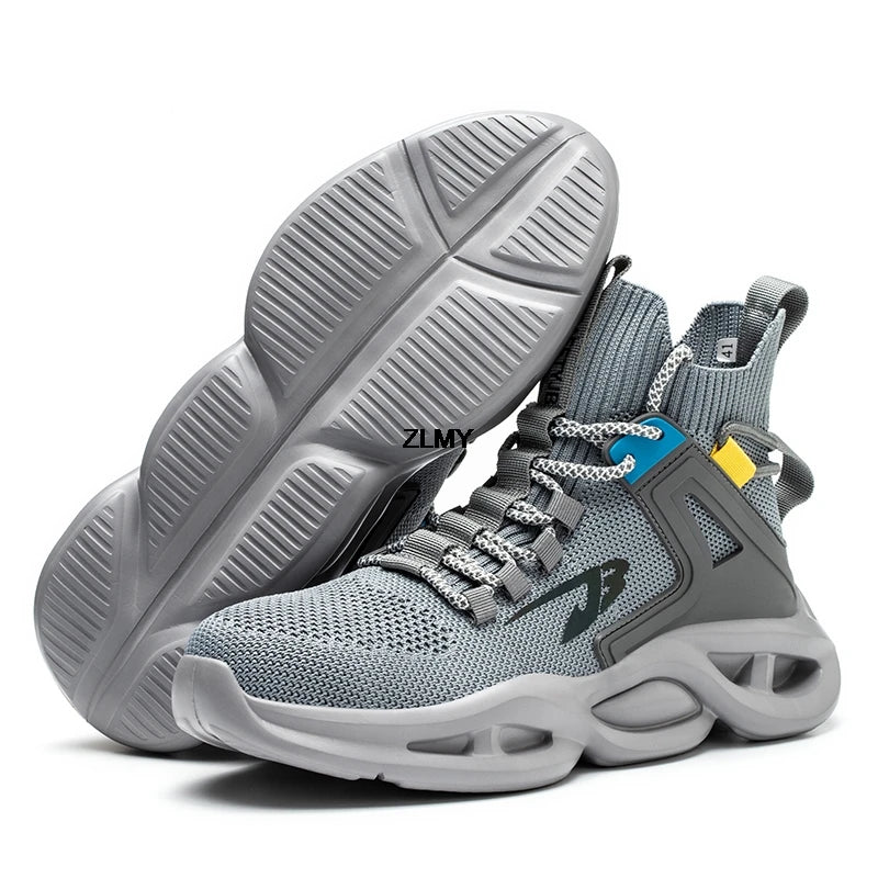 Zapatillas de seguridad transpirables para hombre con puntera de acero, resistentes a perforaciones, botas de trabajo ligeras de caña alta, calzado de seguridad anti-punzadas, nuevo