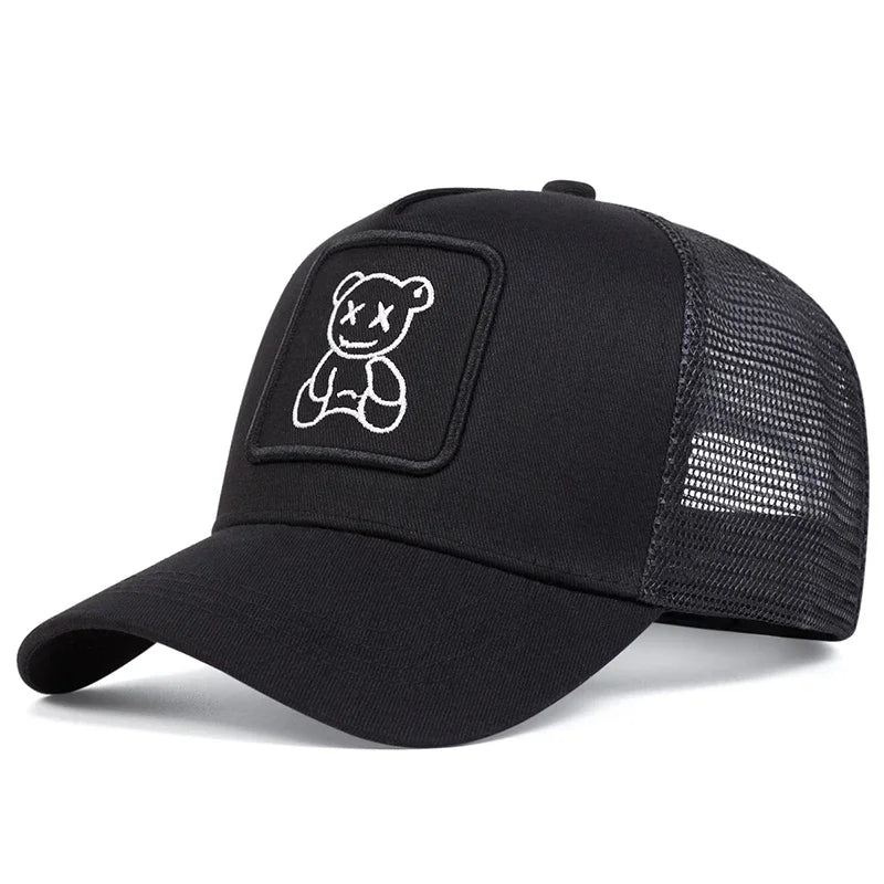 Cute Bear Embroidery Mesh Trucker Hat Unisex Adjustable Baseball Cap Spring Summer Outdoor Casual Sunscreen Hat