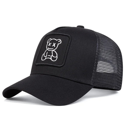 Cute Bear Embroidery Mesh Trucker Hat Unisex Adjustable Baseball Cap Spring Summer Outdoor Casual Sunscreen Hat