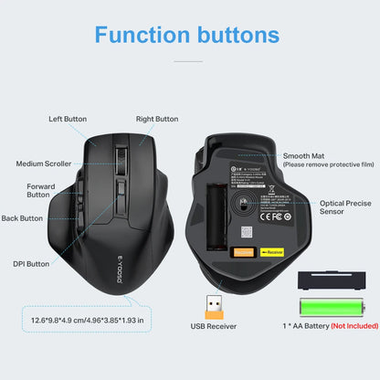 Rato Gaming Sem Fios E-YOOSO X-31 USB 2.4G de Grande Dimensão para Mãos Grandes, PAW3212, 4800 DPI, 5 Botões, para Gamer, Computador Portátil e PC