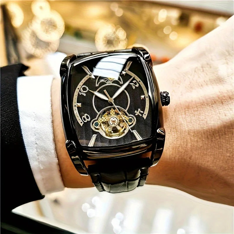 [Luksusur med mekanisk tourbillon] Let luksusur med mekanisk tourbillon til mænd – Fuldautomatisk model i topklasse, trendy »skelet«-design, ideelt til et professionelt outfit o