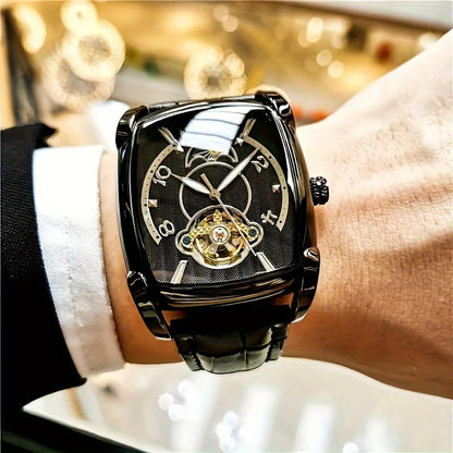 [Luksusur med mekanisk tourbillon] Let luksusur med mekanisk tourbillon til mænd – Fuldautomatisk model i topklasse, trendy »skelet«-design, ideelt til et professionelt outfit o