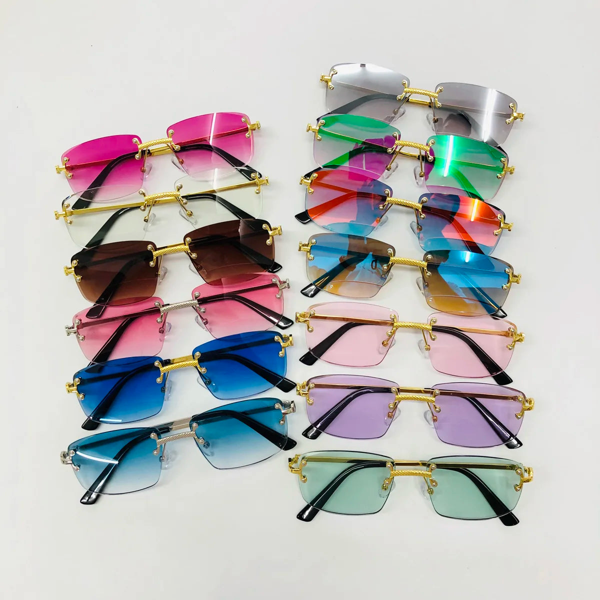 HBK Square Rimless Sunglasses Women TOP Quality Retro Metal Sun Glasses Men Luxury Party Business Gradient Shades 2024